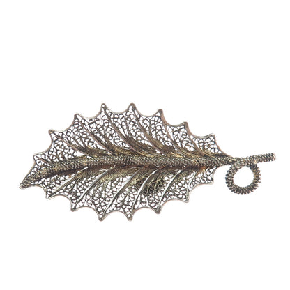 925 Sterling Silver Gold Plated Vintage Filigree Leaf Pin Brooch