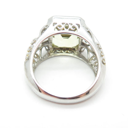 925 Sterling Silver Real Emerald-Cut Lime Citrine Swirl Ring Size 8.25