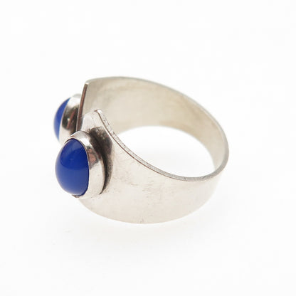 925 Sterling Vintage Israel Blue Chalcedony Modernist Adjustable Ring Size 7.25