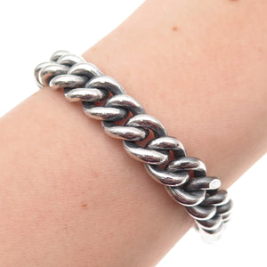 925 Sterling Silver Vintage Peru Cuban Link Oxidized Bracelet 7"