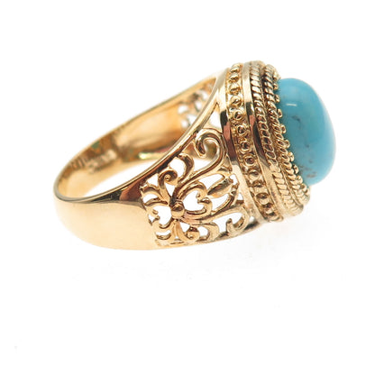 Ross Simons 925 Sterling Silver Gold Plated Real Turquoise Floral Ring Size 9