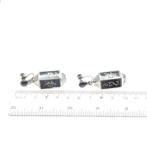 925 Sterling Silver Antique Siam Niello Hindu Goddess Screw Back Dangle Earrings