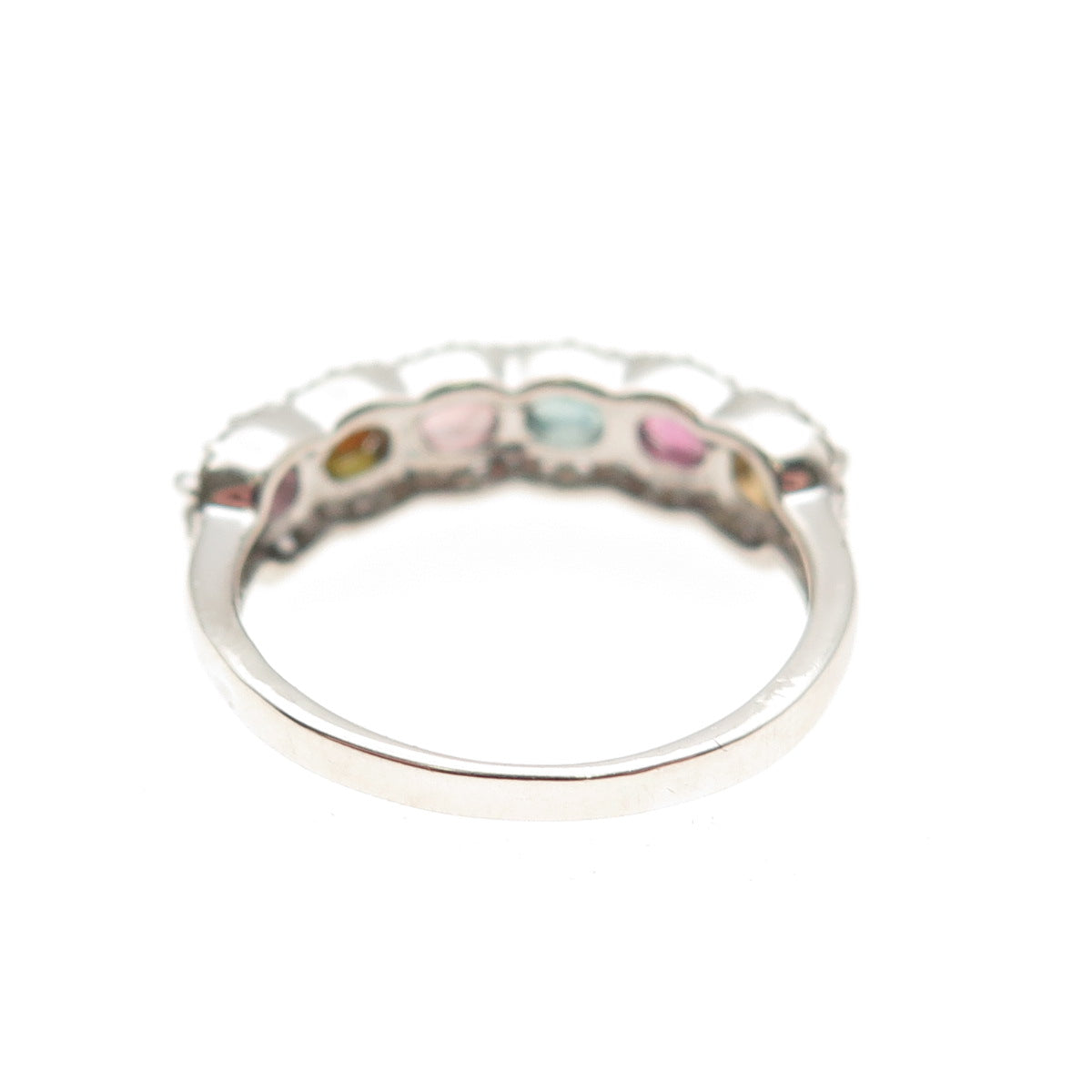 925 Sterling Silver Real Multi-Color Tourmaline & White Topaz Ring Size 6.75