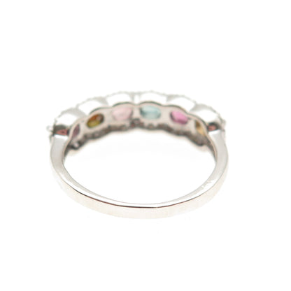 925 Sterling Silver Real Multi-Color Tourmaline & White Topaz Ring Size 6.75