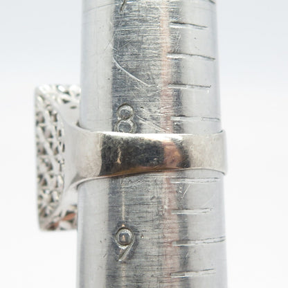 925 Sterling Silver Vintage Italy Square Cage Signet Ring Size 8.5