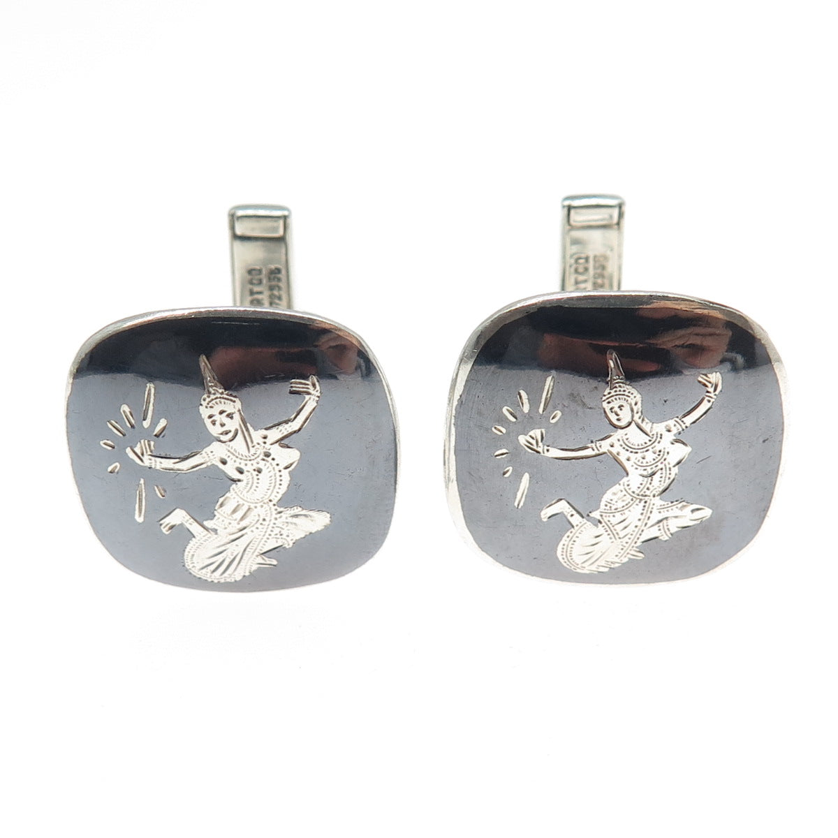 925 Sterling Silver Antique Siam Niello Hindu Goddess Cufflinks