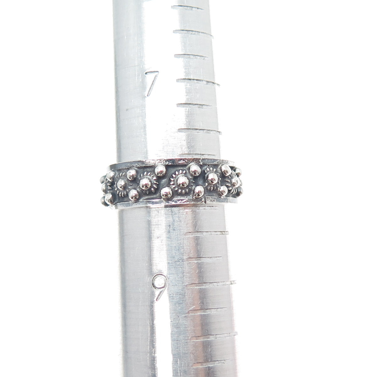 925 Sterling Silver Vintage Mexico Cannetille Band Oxidized Ring Size 8.25