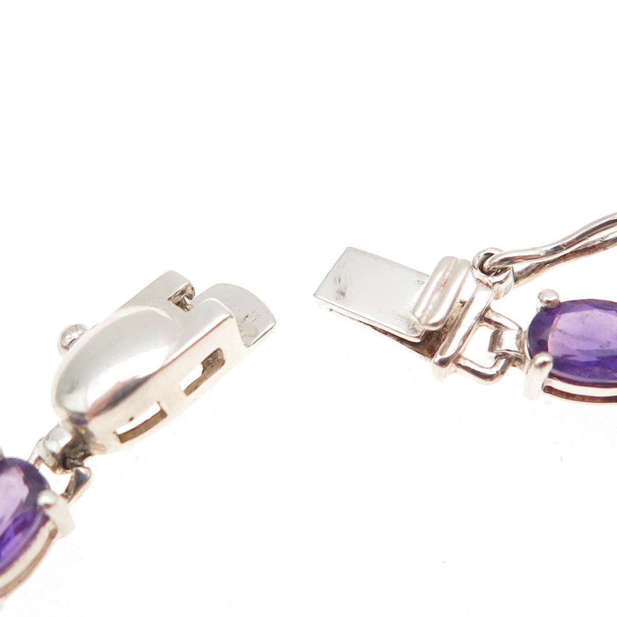 ROSS SIMONS 925 Sterling Silver Real Oval-Cut Amethyst Tennis Link Bracelet 6.5"