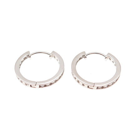 925 Sterling Silver Round-Cut C Z In & Out Hoop Earrings