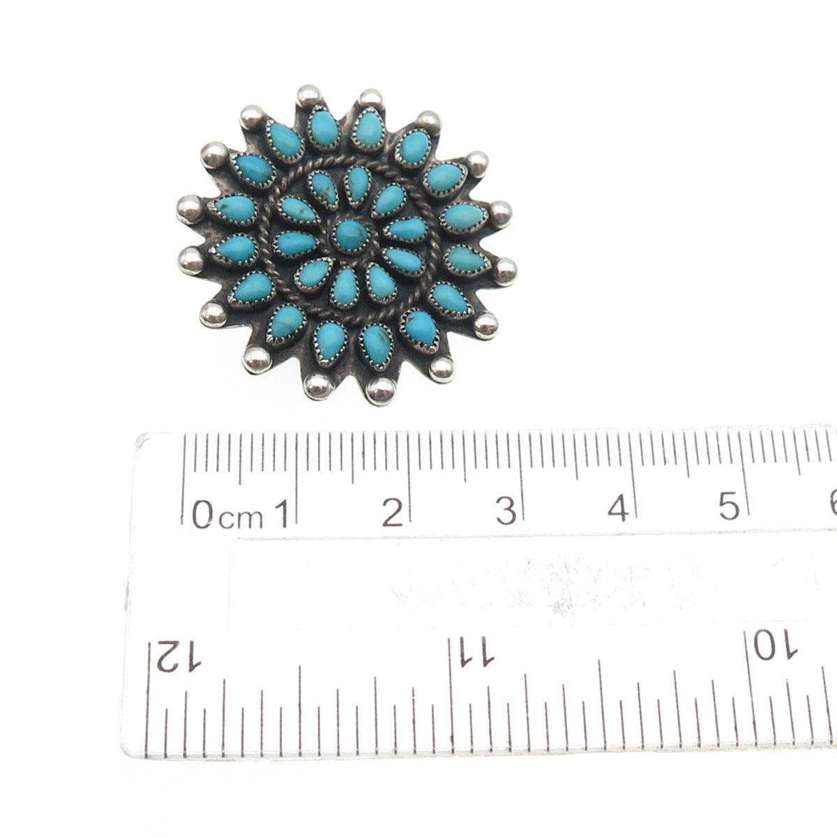 Old Pawn 925 Sterling Silver Vintage Southwestern Turquoise Flower Pin Brooch