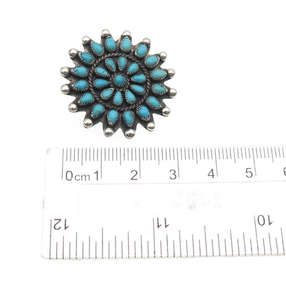 Old Pawn 925 Sterling Silver Vintage Southwestern Turquoise Flower Pin Brooch