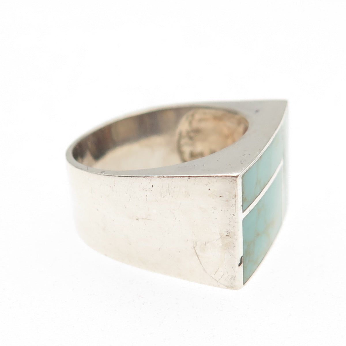 Chapal Zenray 925 Sterling Silver Vintage Real Tyrone Turquoise Ring Size 7.75
