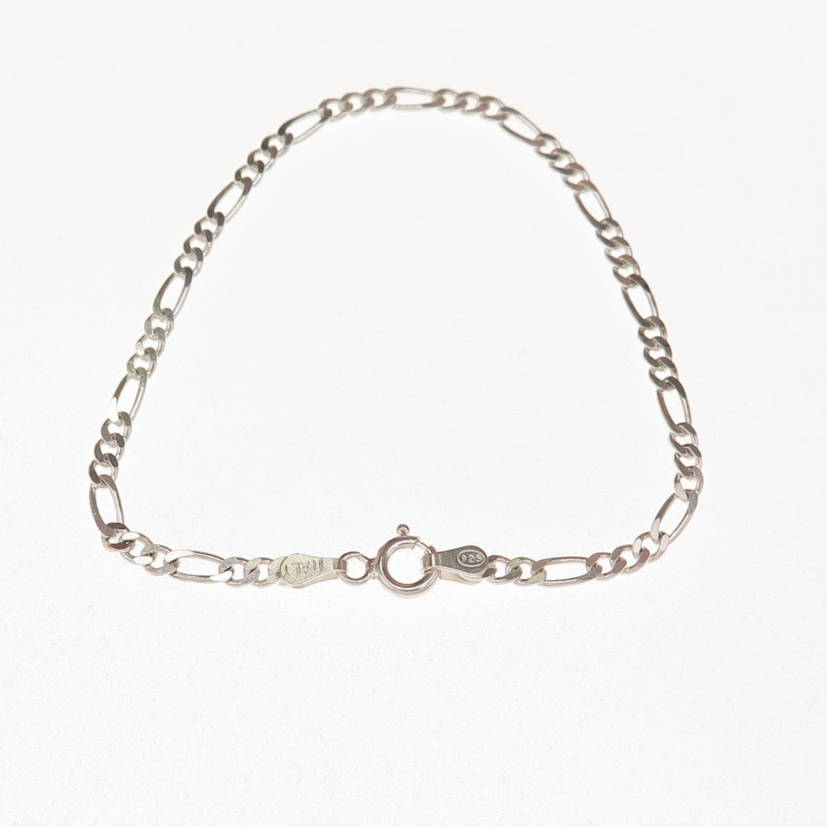 925 Sterling Silver Vintage Italy Figaro Link Bracelet 7"