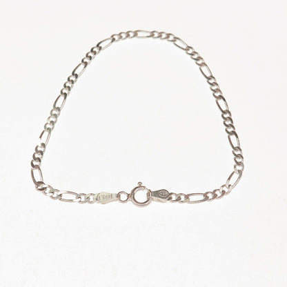 925 Sterling Silver Vintage Italy Figaro Link Bracelet 7"