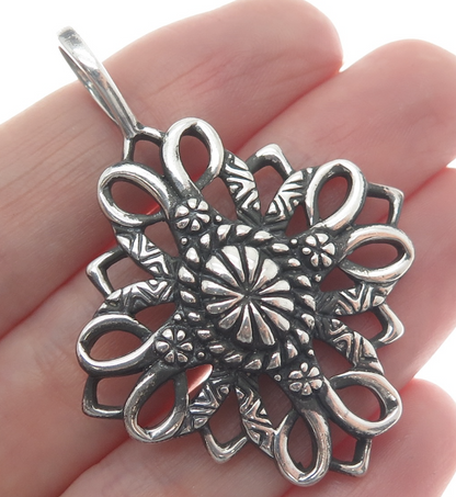 CAROLYN POLLACK 925 Sterling Silver Vintage Flower Oxidized Pendant
