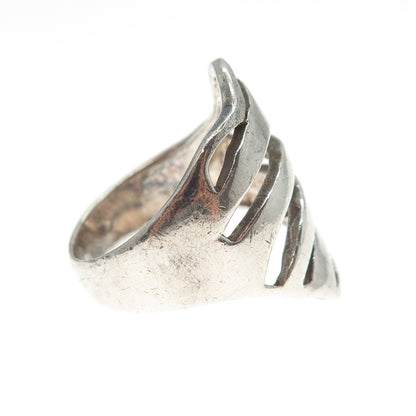 925 Sterling Silver Vintage Modernist Ribbed Heart Ring Size 8.5