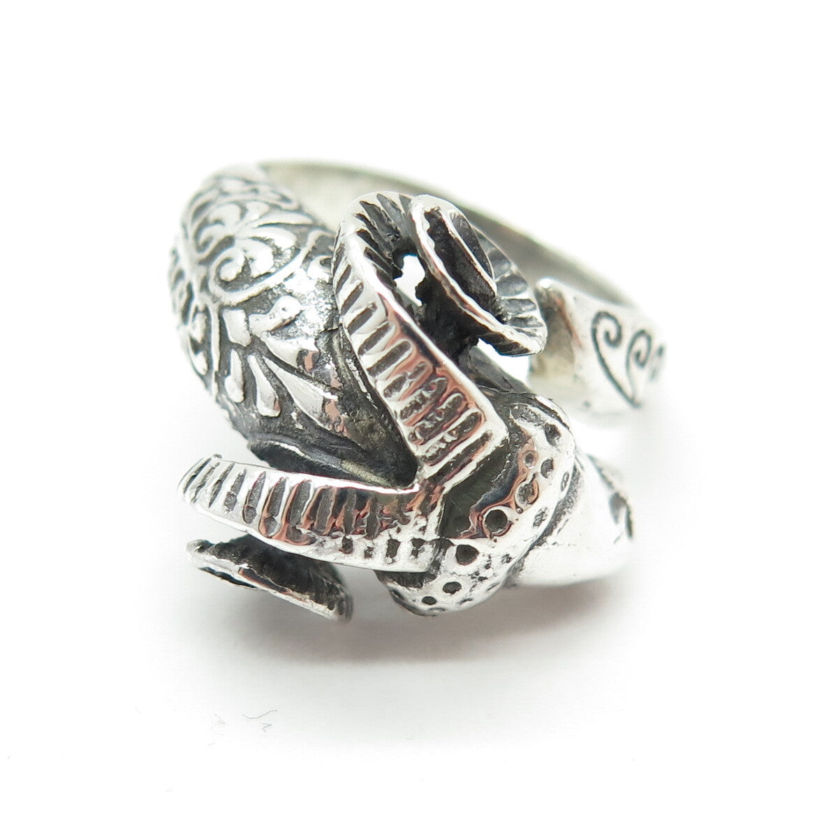 925 Sterling Silver Vintage Aries Zodiac Sign Oxidized Adjustable Ring Size 9.25