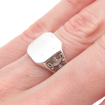 Metal Arts 925 Sterling Silver Antique Art Deco Oxidized Signet Ring Size 6