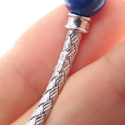925 Sterling Silver Vintage Peru Real Lapis Braided Adjustable Bracelet 6.25"