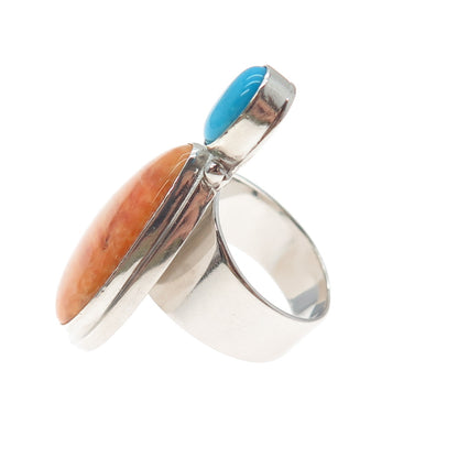 FD FELICIA DESIGN Sterling Vintage Spiny Oyster Shell & Turquoise Ring Size 5.25