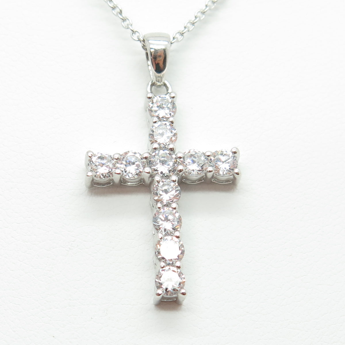 925 Sterling Silver Round-Cut C Z Cross Cable Chain Necklace 18-20"