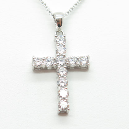 925 Sterling Silver Round-Cut C Z Cross Cable Chain Necklace 18-20"