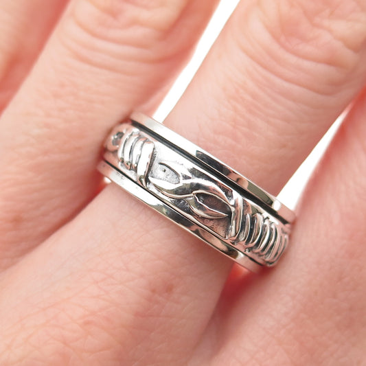 925 Sterling Silver Vintage Celtic Oxidized Rotating Band Ring Size 10