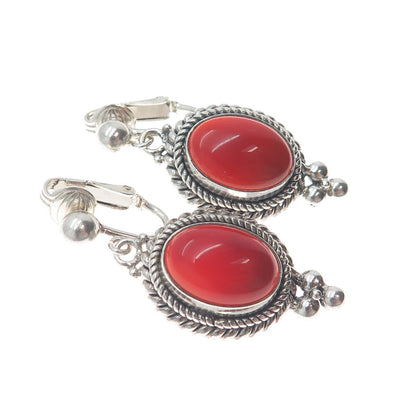SUARTI BALI 925 Sterling Silver Vintage Carnelian Gem Clip on Dangle Earrings