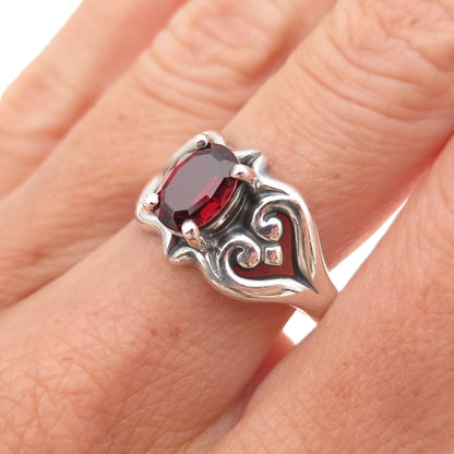 James Avery 925 Sterling Silver Vintage Real Red Garnet Heart Ring Size 7.5