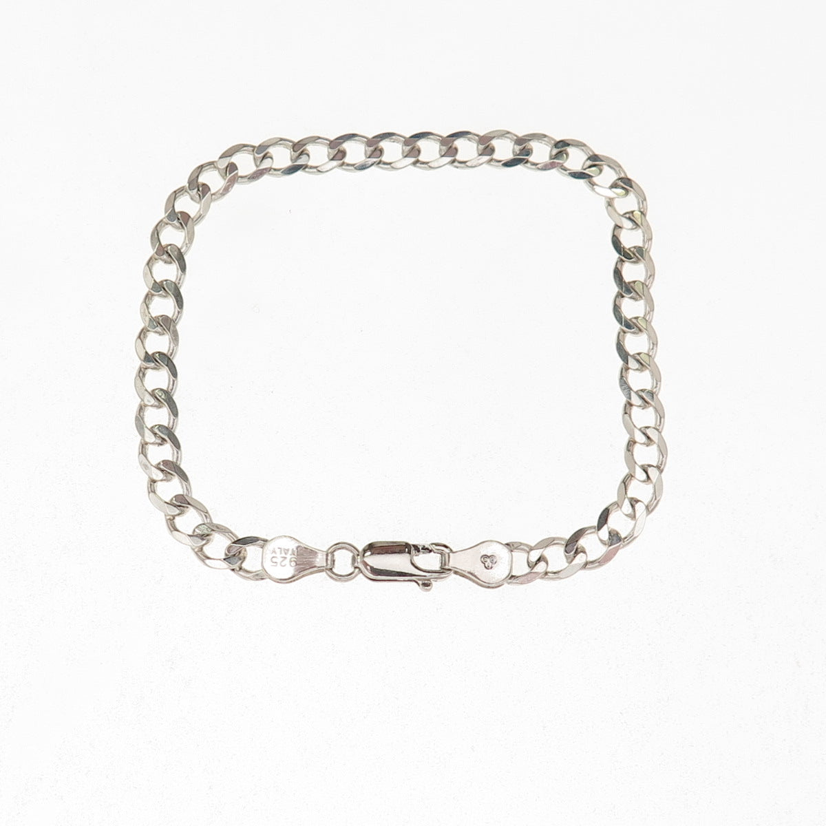 925 Sterling Silver Vintage Italy Curb Link Bracelet 7.5"