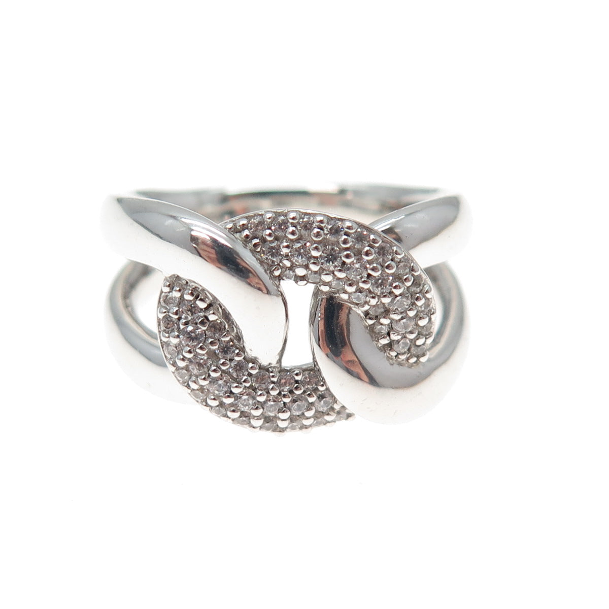 925 Sterling Silver Round-Cut C Z Interlocked Oval Link Ring Size 6.75