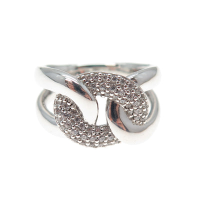 925 Sterling Silver Round-Cut C Z Interlocked Oval Link Ring Size 6.75