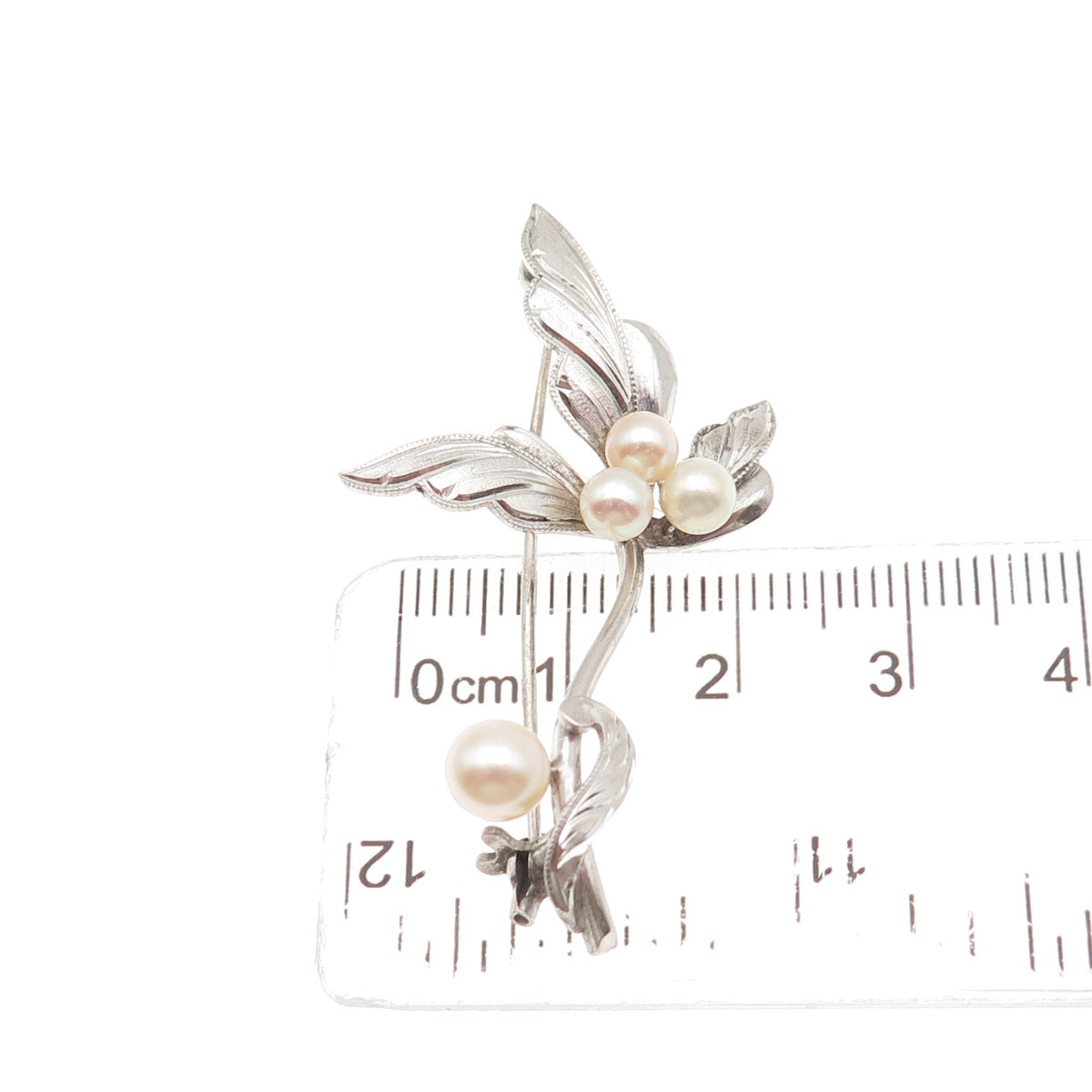 925 Sterling Silver Antique Japan Real Akoya Pearl Floral Pin Brooch