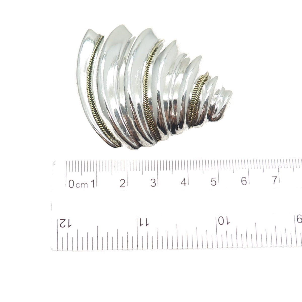 925 Sterling Silver Vintage Mexico Modernist Ribbed Pin Brooch / Pendant