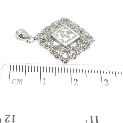 925 Sterling Silver Round & Princess-Cut C Z Ornate Pendant