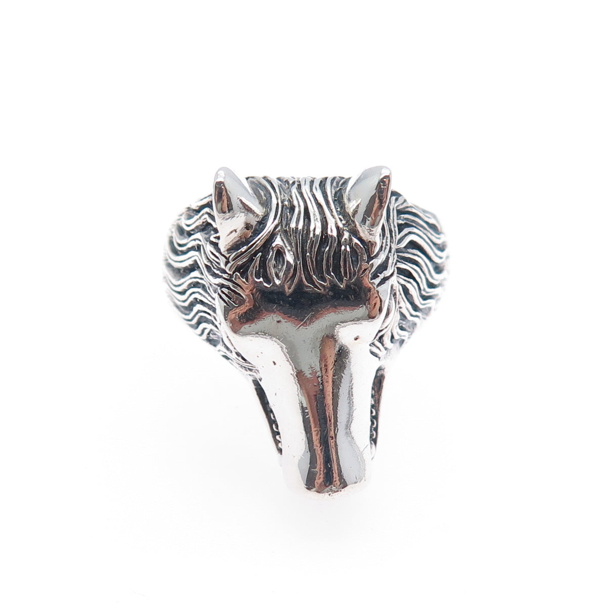 925 Sterling Silver Vintage Wolf Oxidized Adjustable Ring Size 10