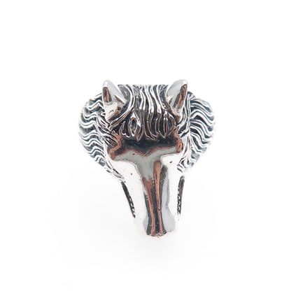925 Sterling Silver Vintage Wolf Oxidized Adjustable Ring Size 10