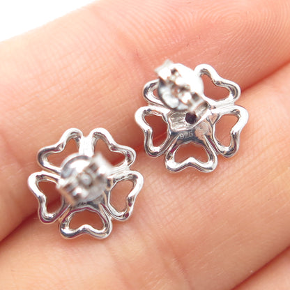 925 Sterling Silver Real Round-Cut Sapphire Flower Stud Earrings