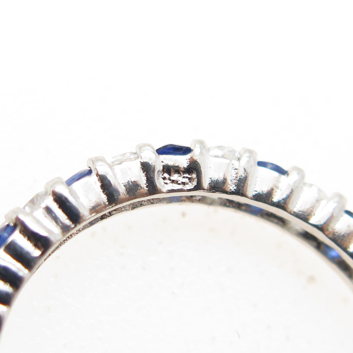 925 Sterling Silver Round-Cut Blue & White C Z Eternity Band Ring Size 8