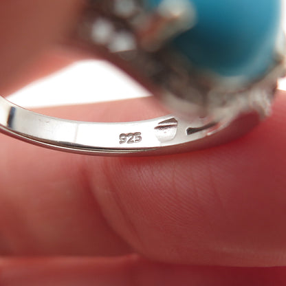 D'Joy 925 Sterling Silver Real Cognac & White Diamond Turquoise Ring Size 7.75