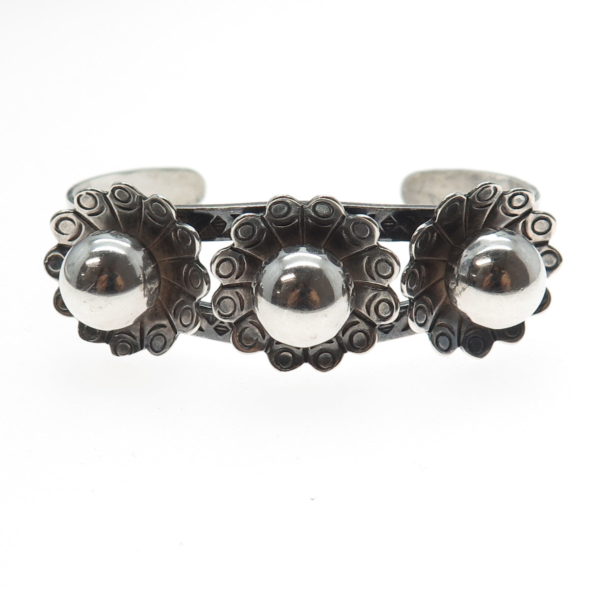 MAISELS INDIAN Old Pawn Sterling Vintage Flower Beaded Adjustable Bracelet 6.5"