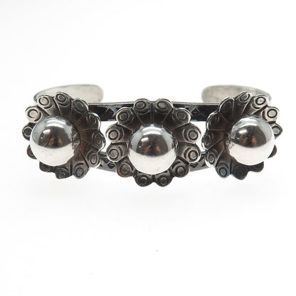 MAISELS INDIAN Old Pawn Sterling Vintage Flower Beaded Adjustable Bracelet 6.5"