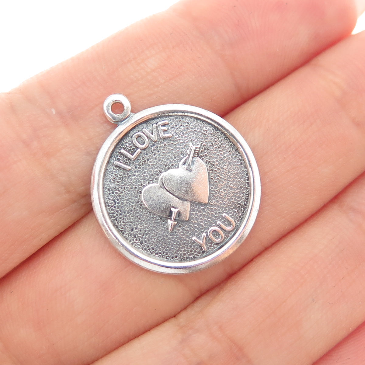 BEAU 925 Sterling Silver Vintage I Love You Oxidized Charm Pendant