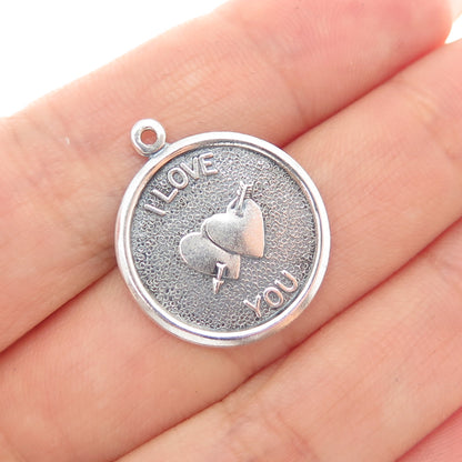BEAU 925 Sterling Silver Vintage I Love You Oxidized Charm Pendant