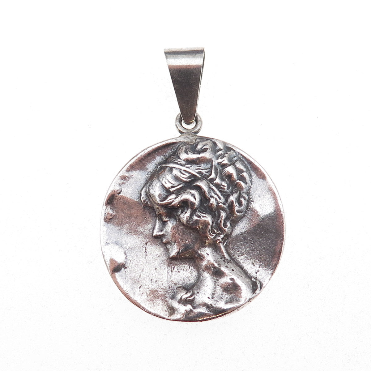 925 Sterling Silver Vintage Lady Cameo Oxidized Pendant