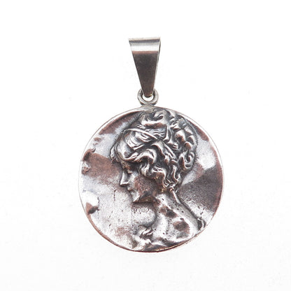 925 Sterling Silver Vintage Lady Cameo Oxidized Pendant