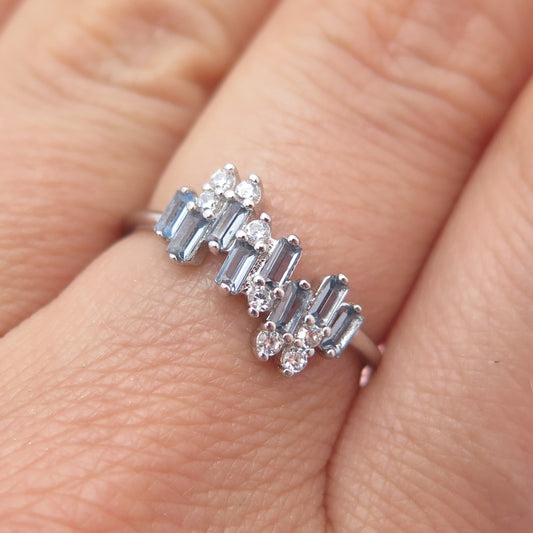 BOMB PARTY 925 Sterling Silver Blue & White C Z Ring Size 7.25