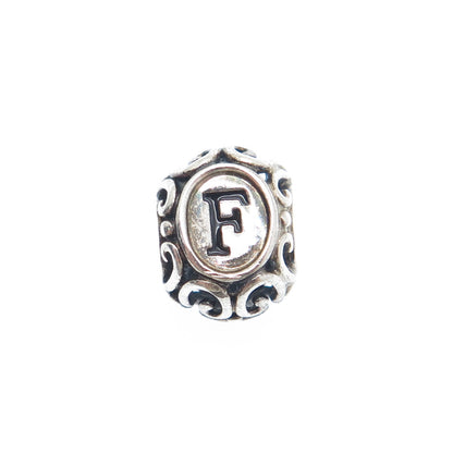 CHAMILIA 925 Sterling Silver Letter F Initial Ornate Bead Charm