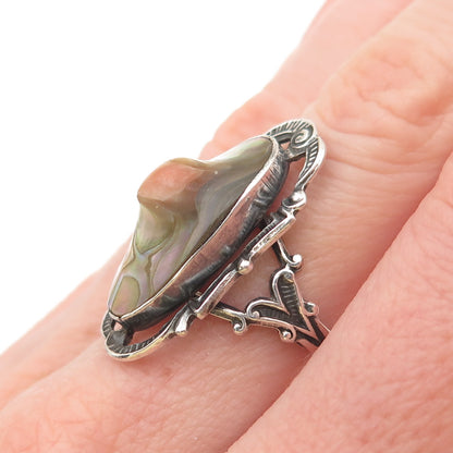 925 Sterling Silver Antique Art Deco Real Blister Pearl Oxidized Ring Size 6.75