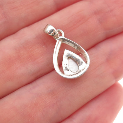 925 Sterling Silver Vintage Real MOP Teardrop Oxidized Charm Pendant